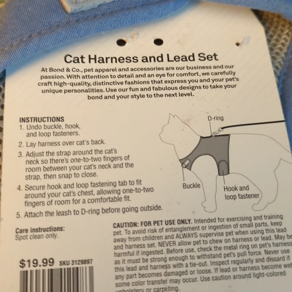 Bond & Co Cat Harness Padded Easy New